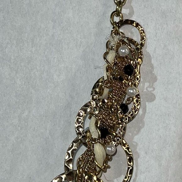 Chunky Stacked Chained Necklace Women’s Gold Tone Beaded Circle Classiccore Boho - Picture 5 of 9